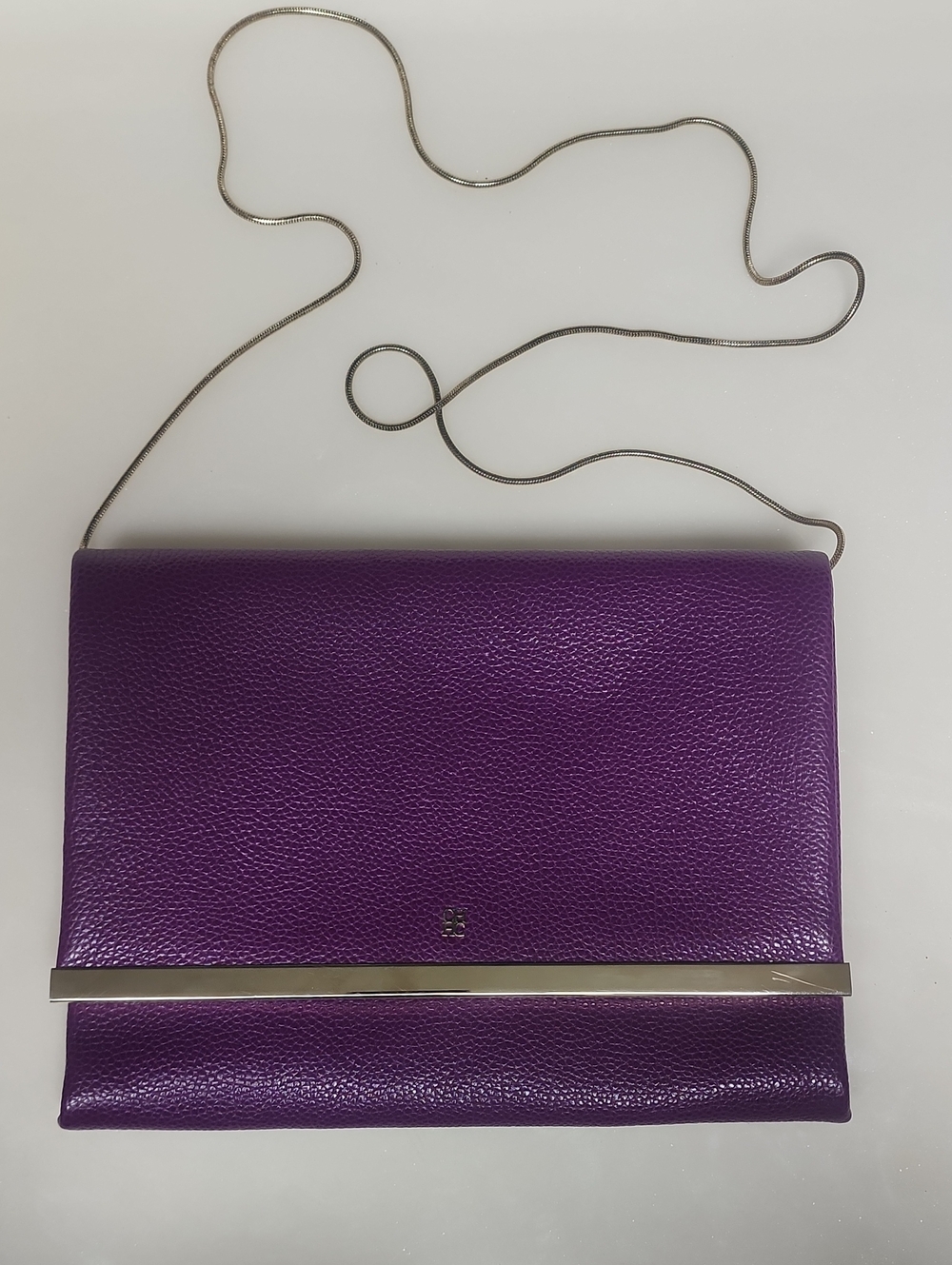 Carolina Herrera Purple Leather Clutch with Silver Chain
